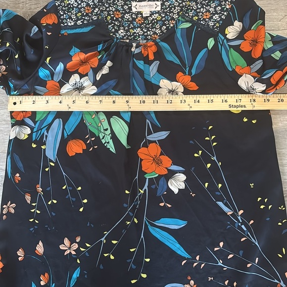 Nanette Lepore Navy Floral Blouse Mixed Print Bell Sleeves Boho Womens Sz S - Picture 4 of 8